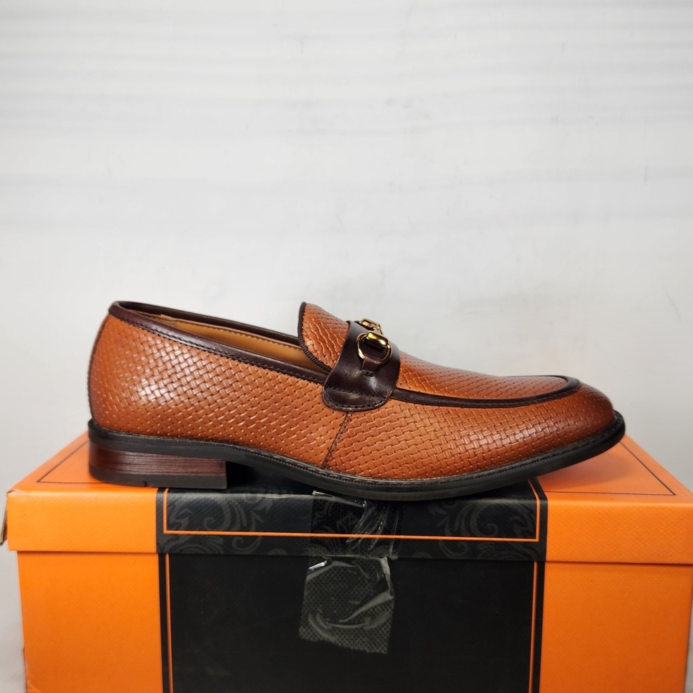 La Milano Grafton Bit Loafer Men Size 8 Cognac Woven Leather Dress Shoes